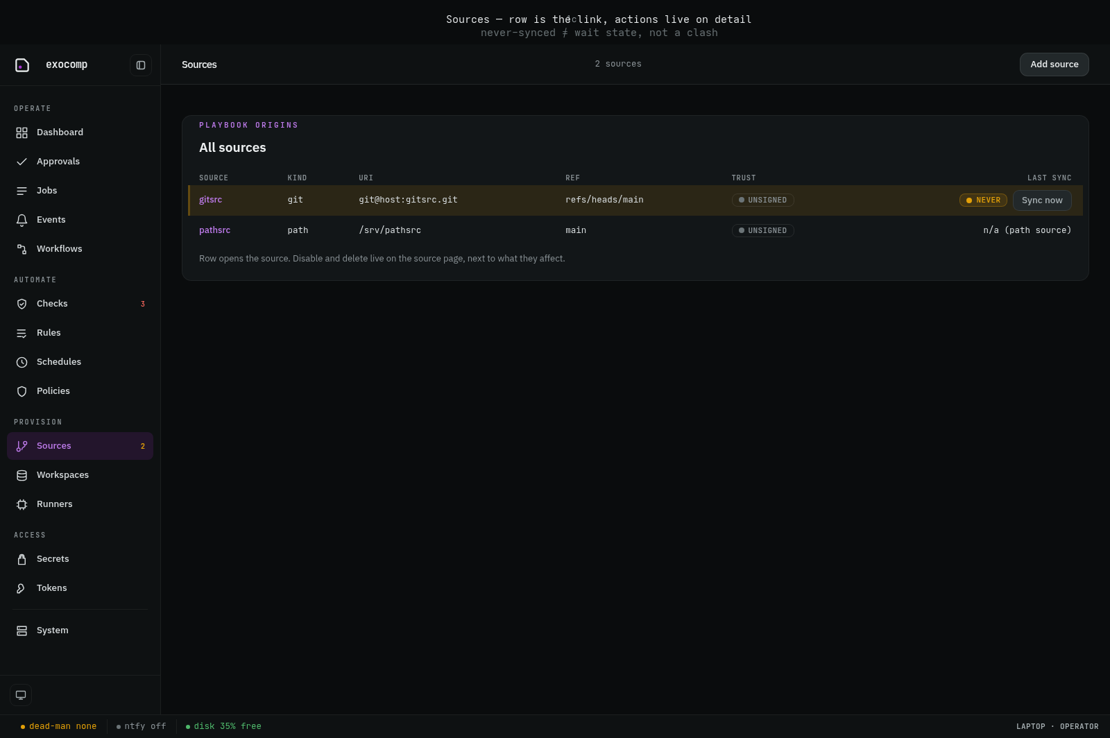 Sources list view